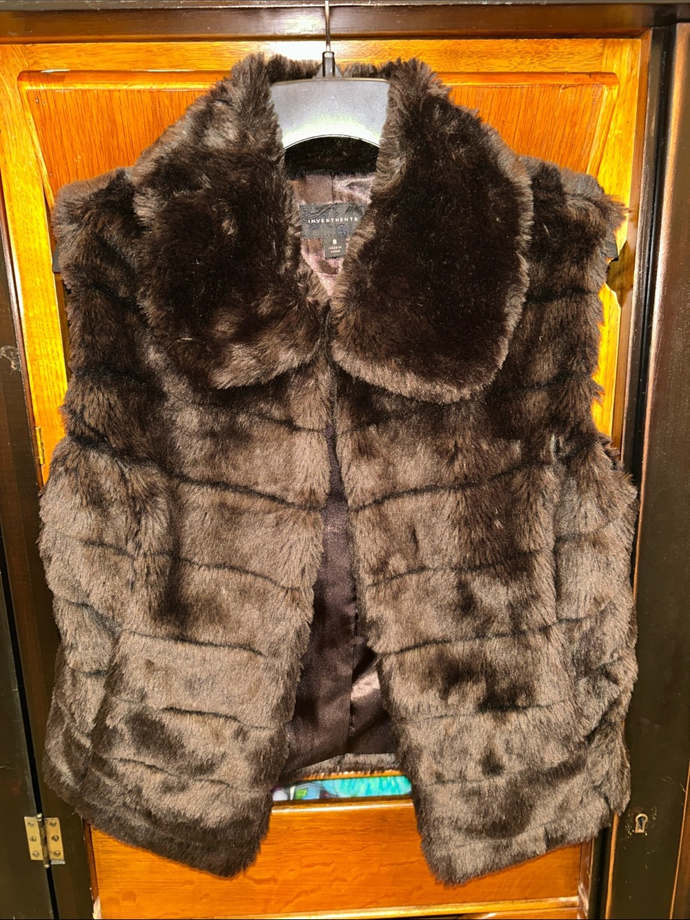 Investments Faux Fur Vest in Dark Brown